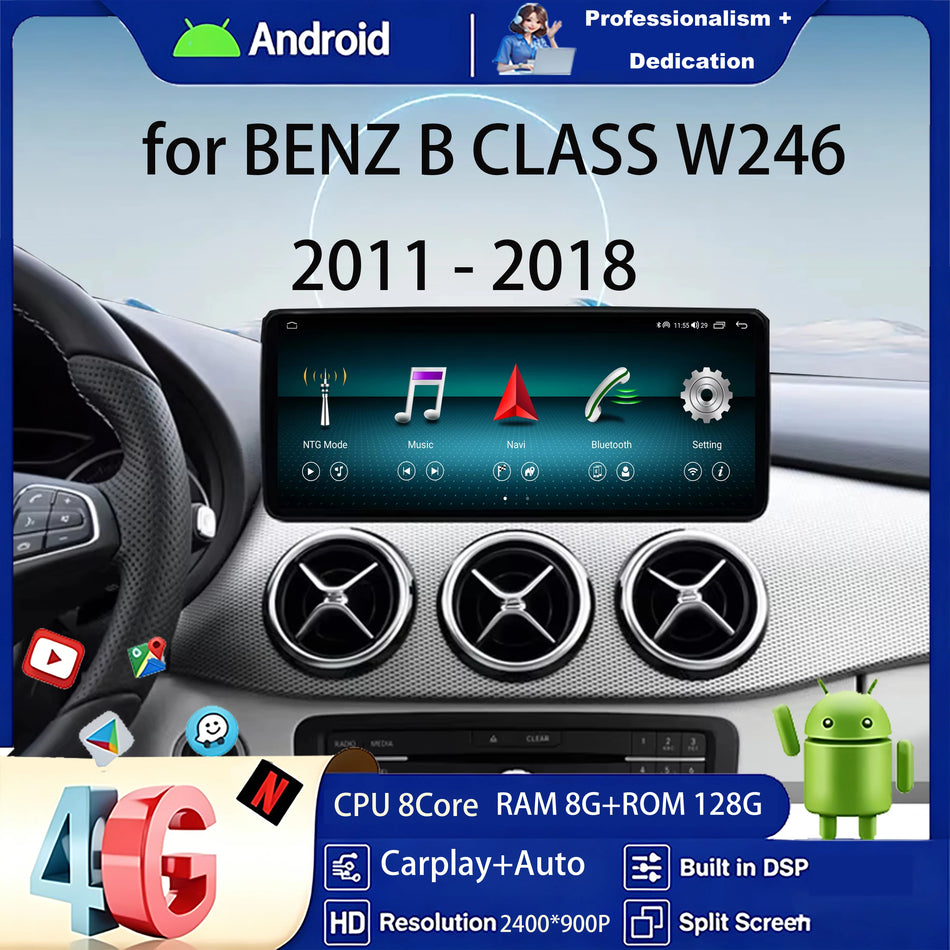 12,3-calowy radioodtwarzacz Android do samochodu dla Benz B Klasa W245 W246 2011-2019 Bezprzewodowe akcesoria samochodowe Carplay WiFi GPS Nawigacja