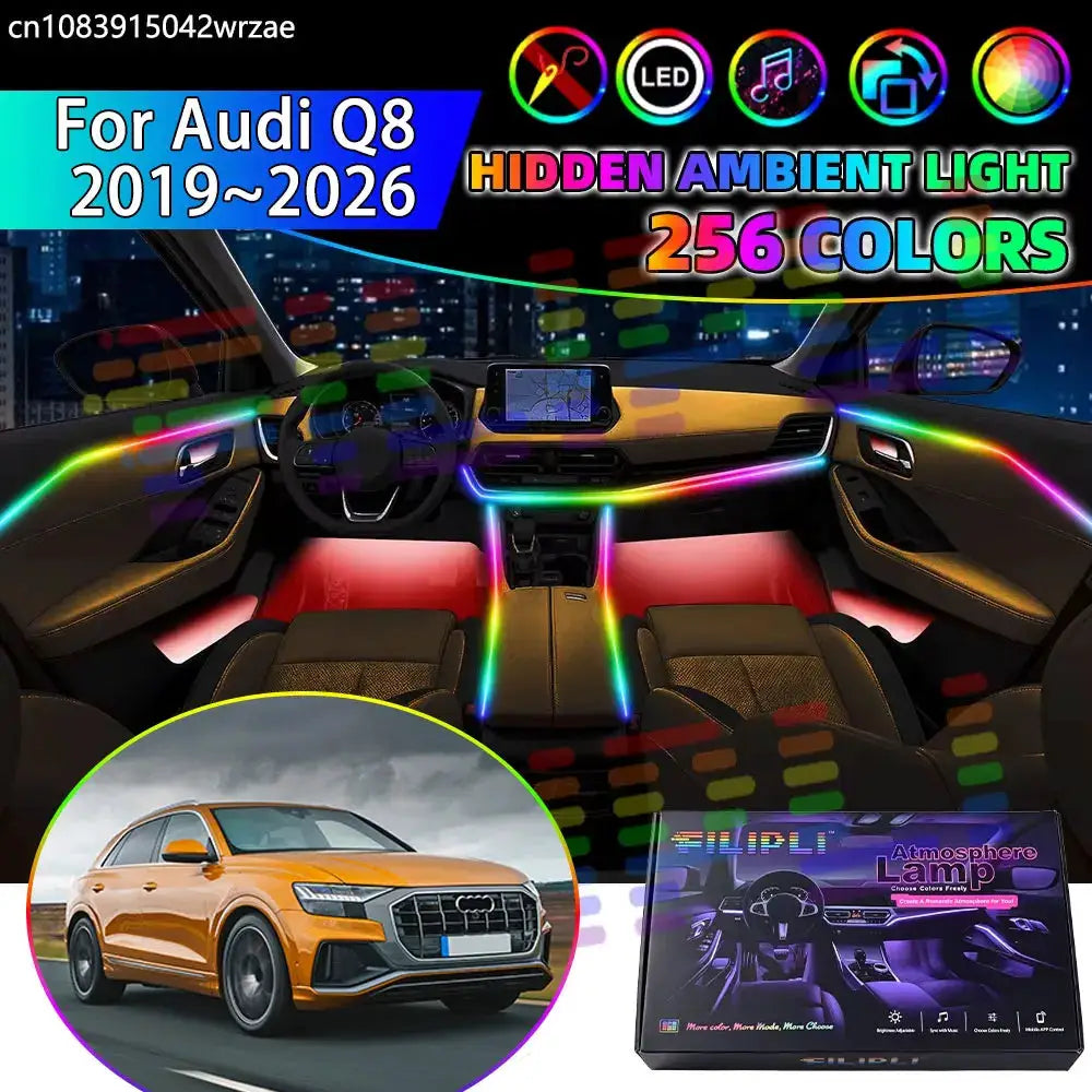 For Audi Q8 2019~2026 2020 2021 RGB Car Interior Ambient Lights Strips Breathing Lighting Kit App Control LED strips Auto Parts by InterCyprus Trading Ltd