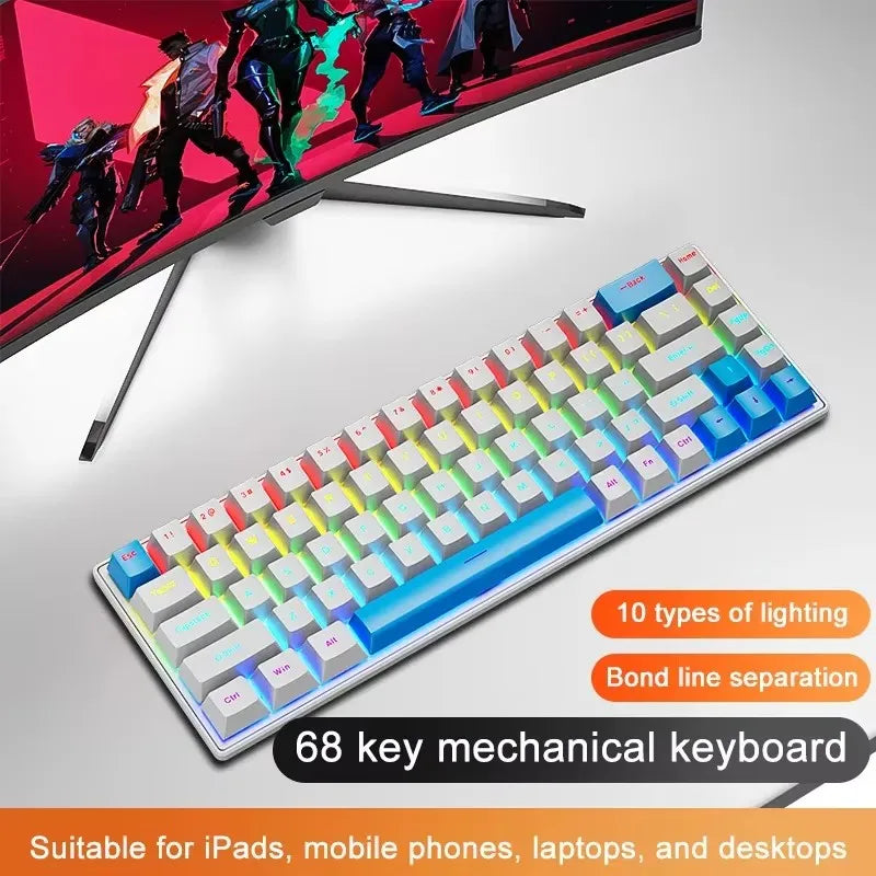 K68 Wired Mechanical Keyboard - Ten Colorful Lighting Modes white-blue / blue switch