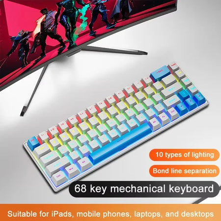 K68 Wired Mechanical Keyboard - Ten Colorful Lighting Modes white-blue / blue switch