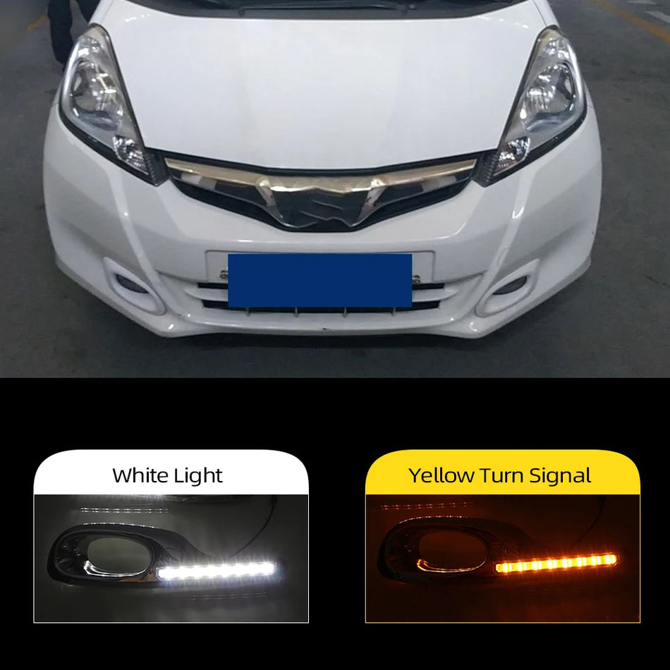 Mistlampen Voor Honda Fit Jazz 2011-2013 LED Dagrijverlichting Met Gele Richtingaanwijzer