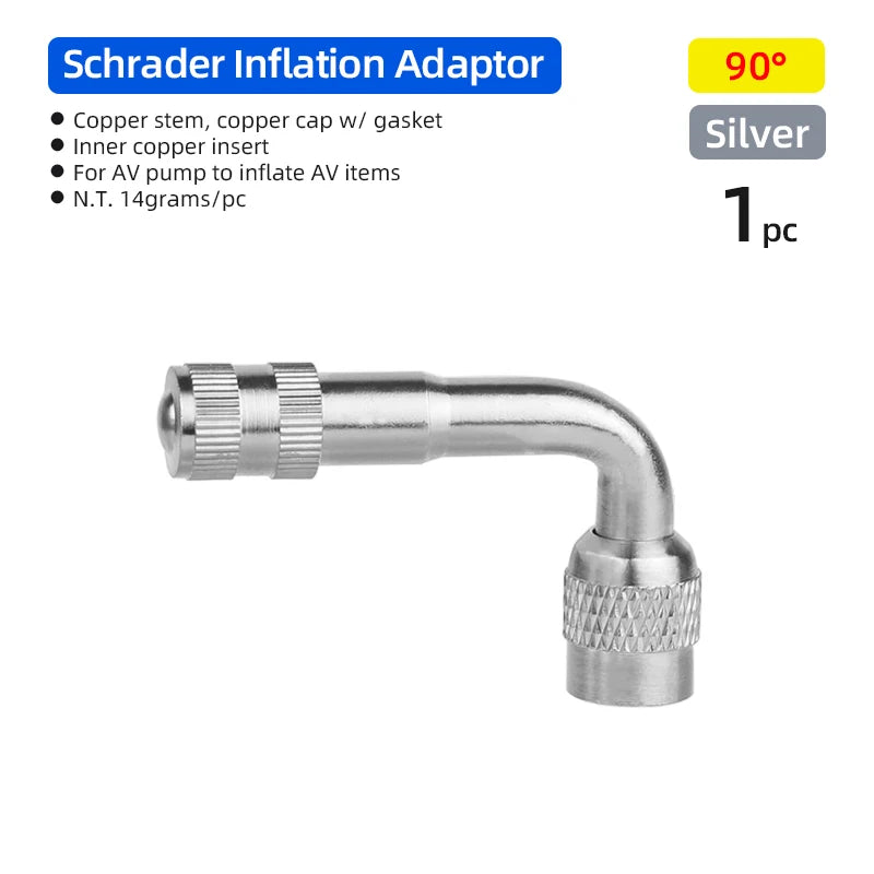 Schrader Valve Extender &ndash; Curved Design for Easy Pump Access Silver 90D 1pc / CN