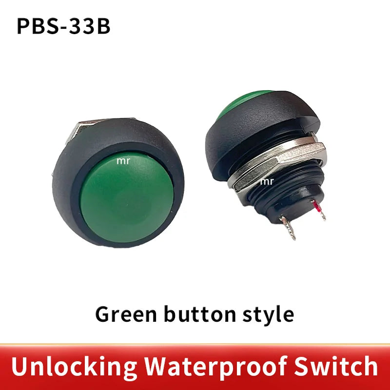 PBS 33B Mini Switch &ndash; Waterproof 12mm Momentary Push Button green pbs-33b