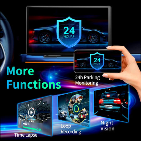 Imagebon 9 Inch 4K ADAS Wireless Dash Cam &ndash; Dual Recording with CarPlay and Android Auto