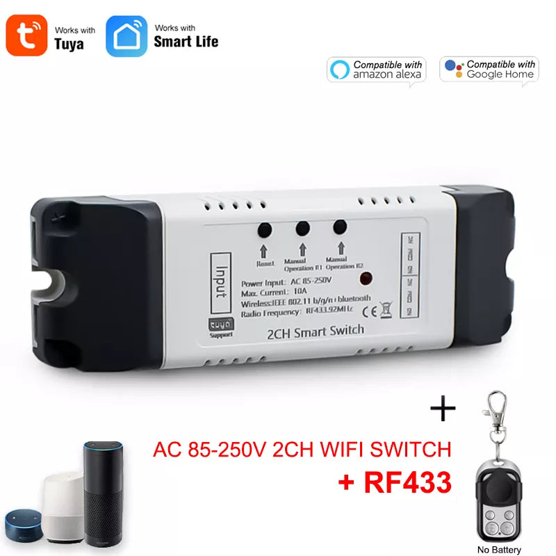 🟠 WiFi Smart Switch 12V 24V 110V 220V 85-250V 2CH MODULE RF 433 Εργασία τηλεχειριστηρίου με την Alexa Google Home Tuya Smartlife