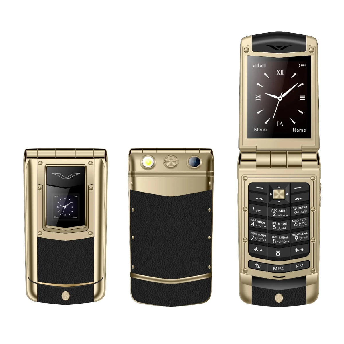 Luxury Metal Flip Phone For Men &ndash; Big Button Dual Screen B-V77 Gold / Standard