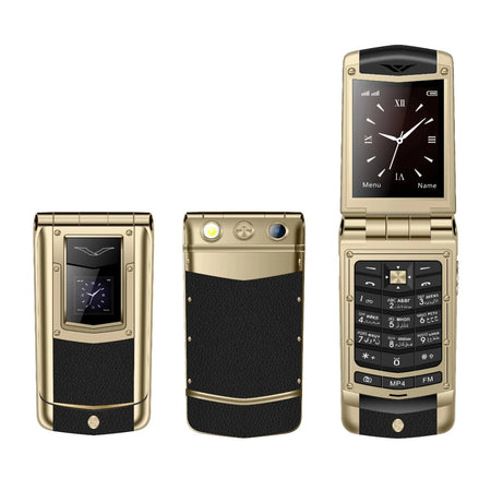 Luxury Metal Flip Phone For Men &ndash; Big Button Dual Screen B-V77 Gold / Standard