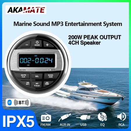 Boat Radio MP3 Media Player - Waterproof Bluetooth Stereo
