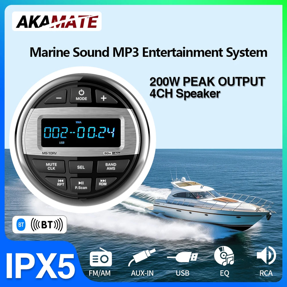Boat Radio MP3 Media Player - Waterproof Bluetooth Stereo