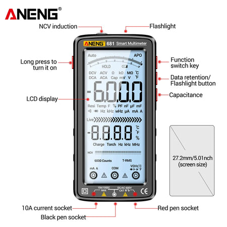 ANENG 681 Rechargeable Digital Multimeter - Non-Contact Voltage Tester with LCD Display