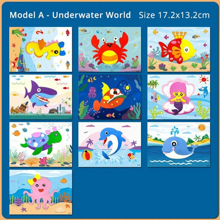 3D EVA Foam Sticker Art Craft Kit for Kids - 10 Pcs Underwater World