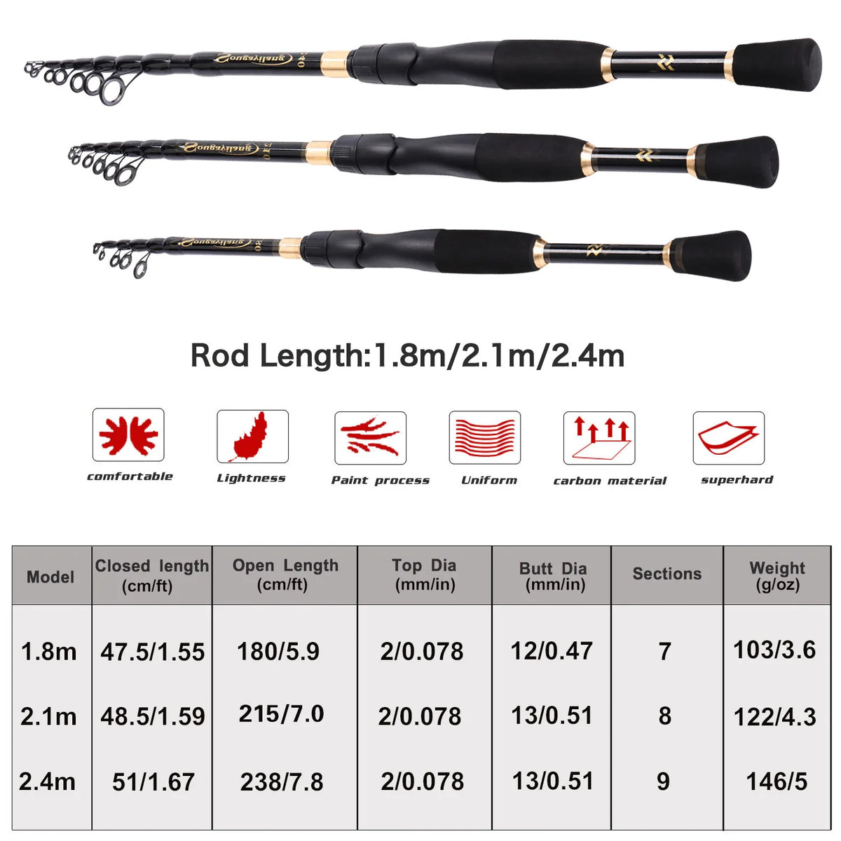 Sougayilang Telescopic Fishing Rod - Ultralight Carbon Fiber Spinning/Casting