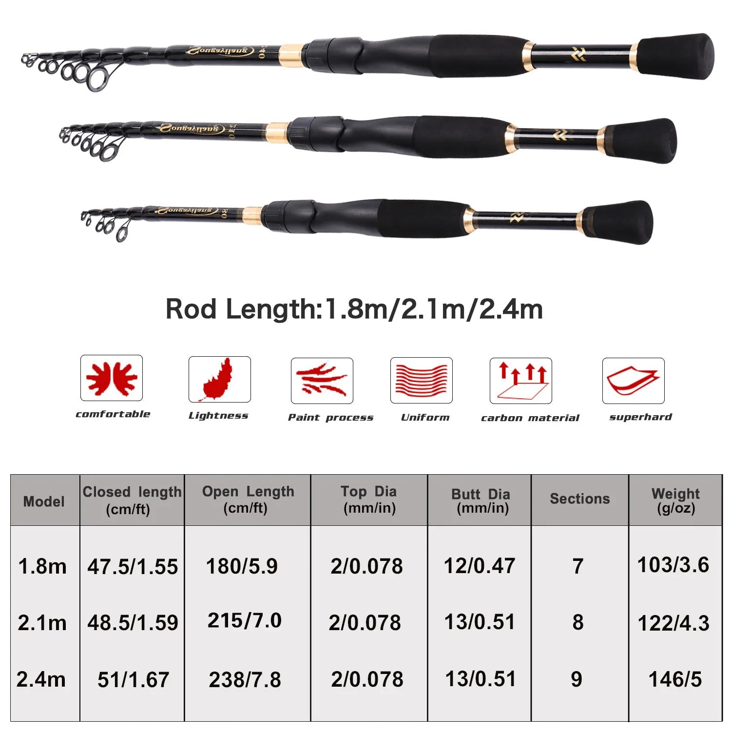 Sougayilang Telescopic Fishing Rod - Ultralight Carbon Fiber Spinning/Casting