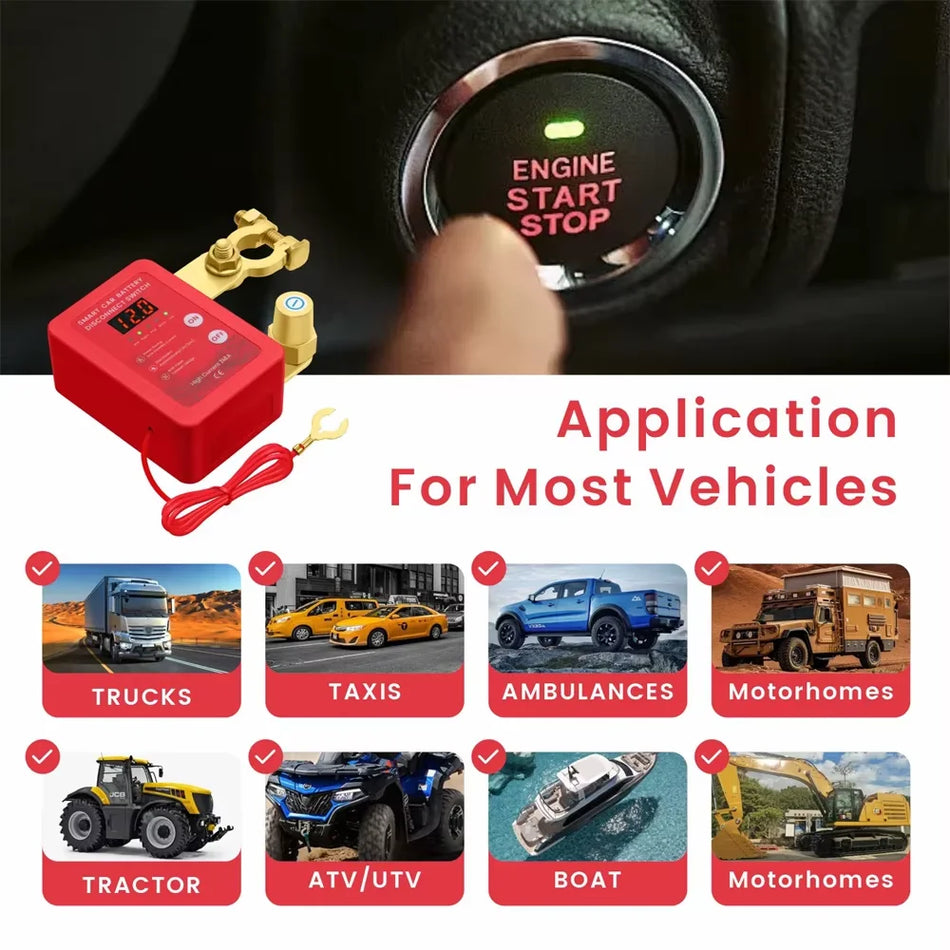 LED Ekranlı Araç Aküsü Uzaktan Kesme Anahtarı, 240A 12V Otomatik Kapatma