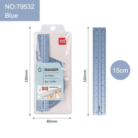 4-in-1 Aluminium Alloy Multifunctional Ruler Set 79532-Blue / CHINA