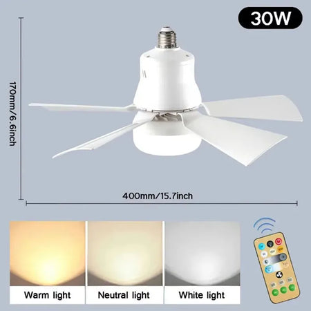 Ceiling Fan With LED Light With Remote Control - Dimmable White