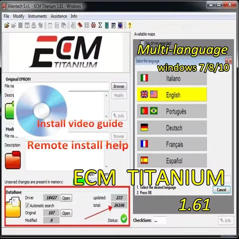 Инструмент ECU ECM Titanium 1.61 с драйвером 26000, совместимый с Windows 7 8 10