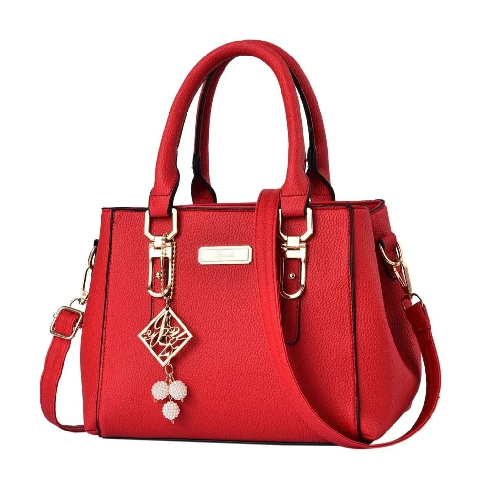Large Capacity Casual Leather Shoulder Bag for Women red