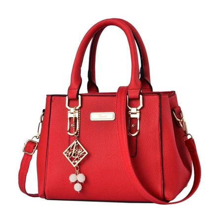 Large Capacity Casual Leather Shoulder Bag for Women red