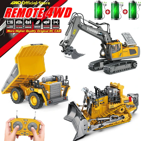 4WD Remote Control Excavator &amp; Dump Truck &ndash; 3-in-1 Construction Vehicle Toy