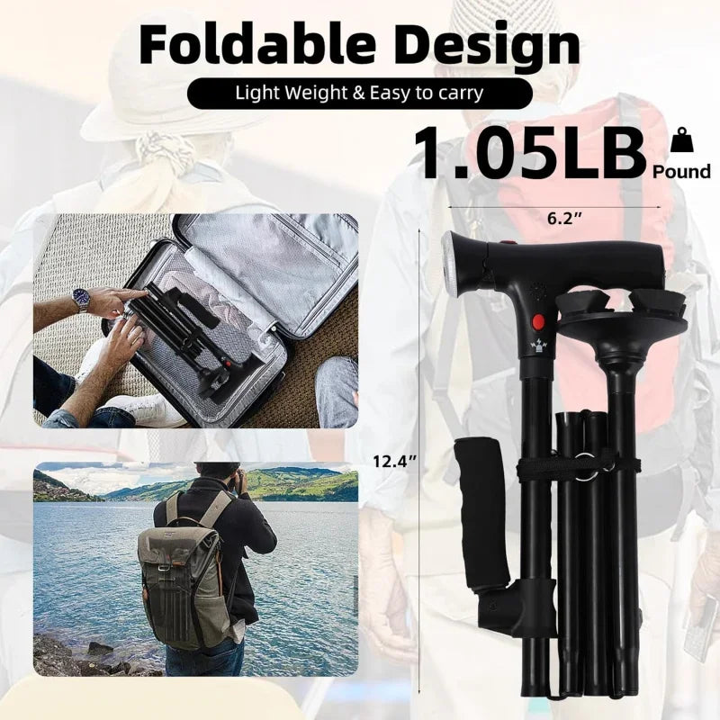 Adjustable Folding Walking Cane &ndash; Lightweight Collapsible Design with LED Light