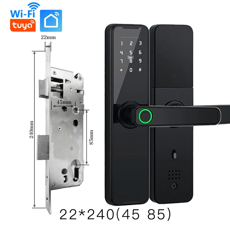 PHIPULO Tuya WiFi Smart Lock with Fingerprint and Remote Unlocking 22x240 4585 / Black