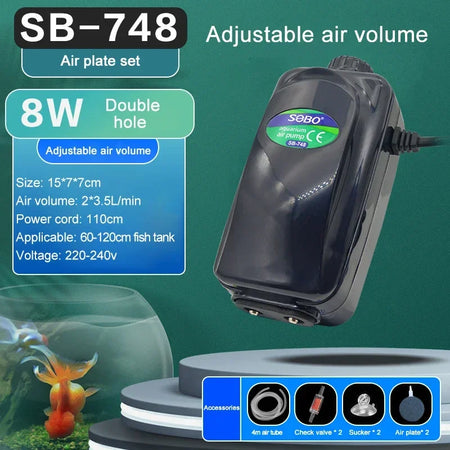 SOBO Silent Aquarium Oxygen Air Pump - Ultra Silent SB748 air plate set / CHINA