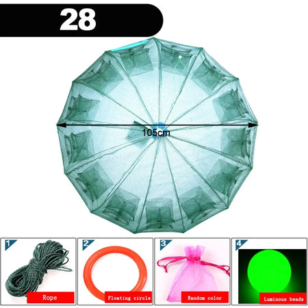 Portable Foldable Fishing Net Shrimp Cage - Automatic Nylon Fish Trap 28 HOLES