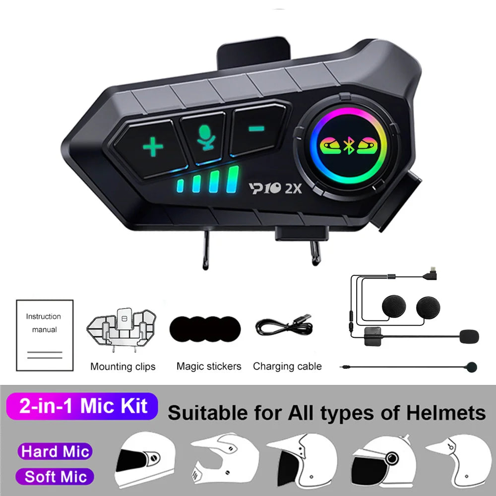 Kebidumei YP10 Bluetooth Motorcycle Helmet Intercom - 300M Wireless Communication System 1PCS 2Mic