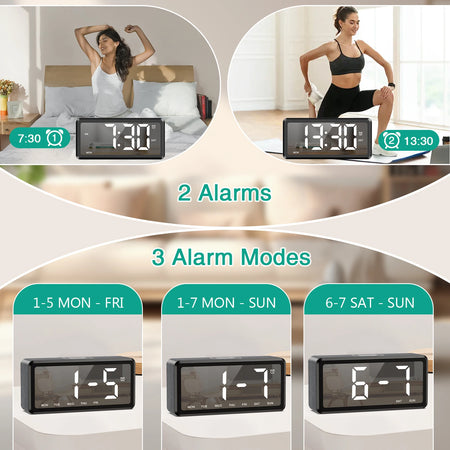 ORIA Wooden Grain Alarm Clock &ndash; Dual Alarm and Snooze Feature