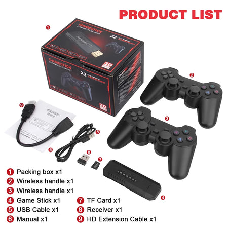 GD10 Plus Game Stick 4K HD Console with 58,000 Games &amp; Wireless Controllers
