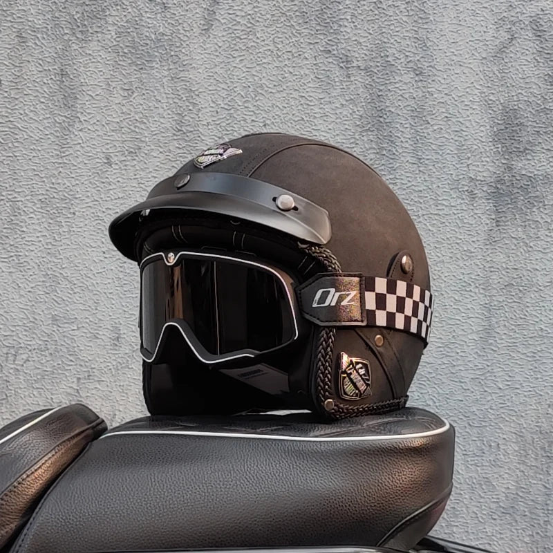 High Quality Retro Motorcycle Half Helmet 3/4PU &ndash; Open Face 9 / M