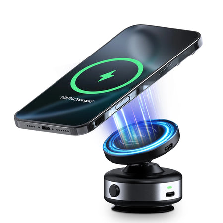 CrownQu Wireless Charge Car Phone Holder &ndash; 360 Degree Rotation with Strong Magnetic Grip