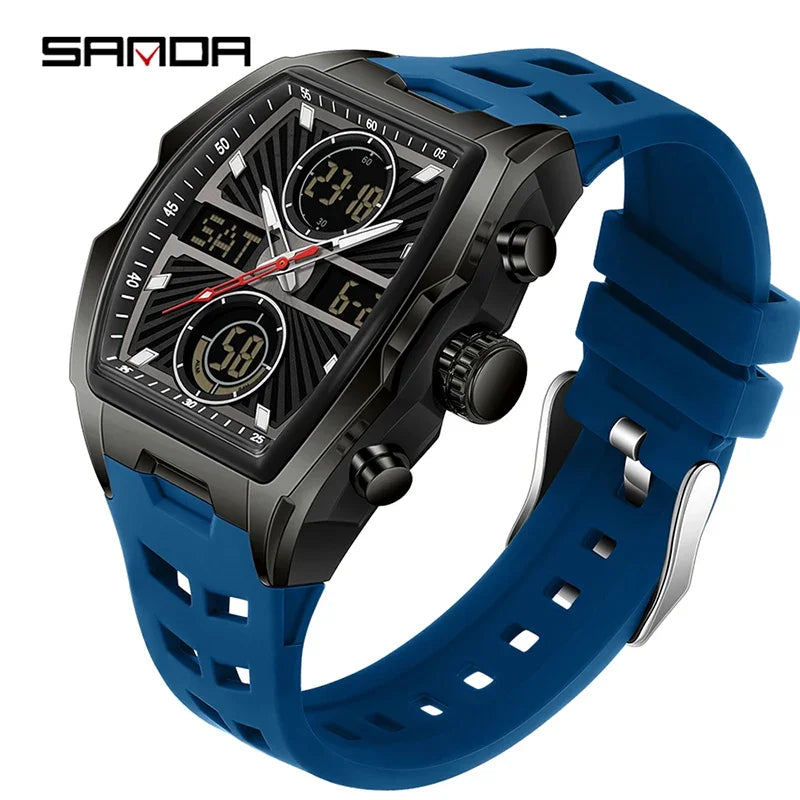 Sanda Men Watch &ndash; Double Display Chronograph Waterproof 6299 black blue
