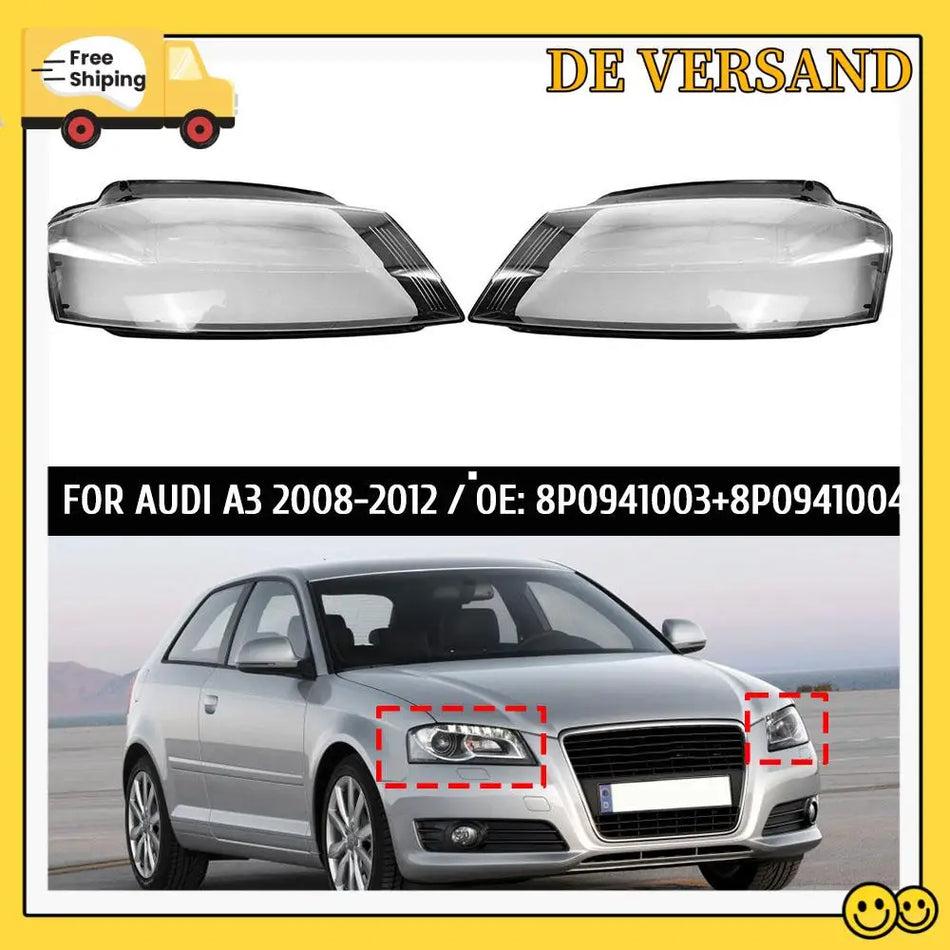 Scheinwerferlinsenabdeckung Set für Audi A3 2008-2012 Links und Rechts langlebige Polycarbonat wasserdichte Abdeckungen