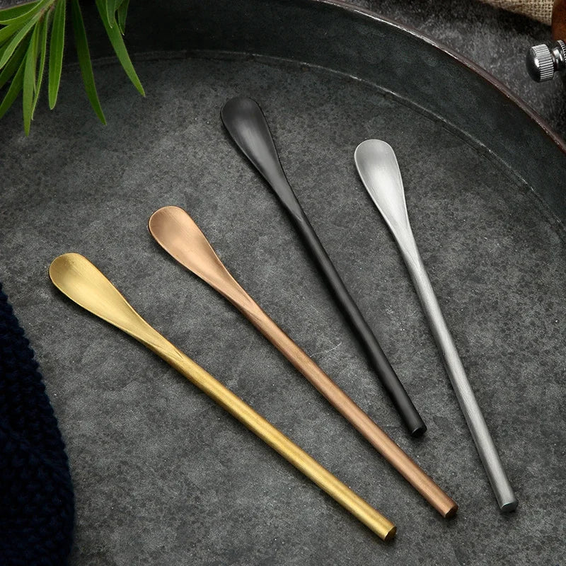 🟠 13/16cm Stainless Steel Coffee Stirring Spoon Honey Dessert Milk Ice Spoon Stirring Stick Bartending Stick Kitchen Bar Supplies