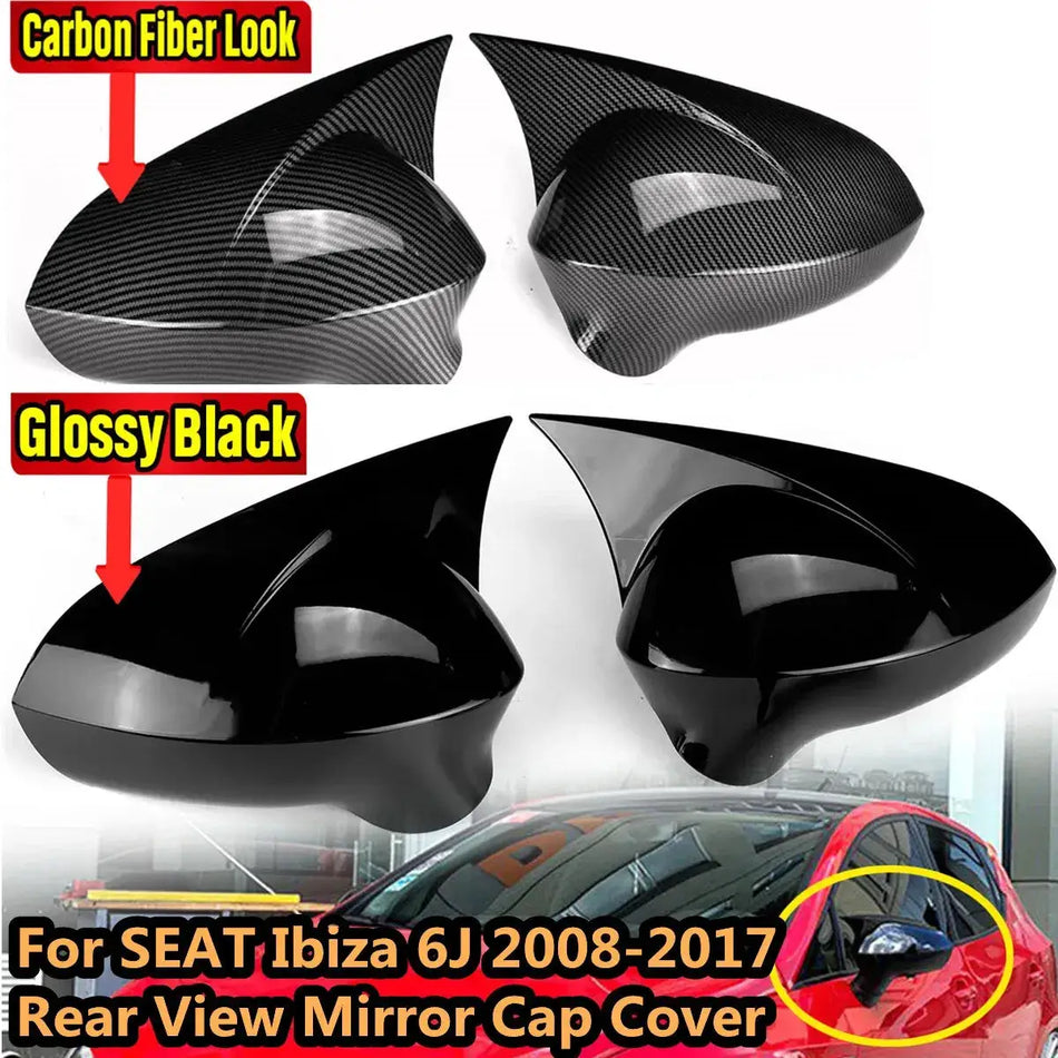 Side Mirror Covers Glossy Black ABS For Seat Leon Mk2 Ibiza Mk4 6J by InterCyprus Trading Ltd