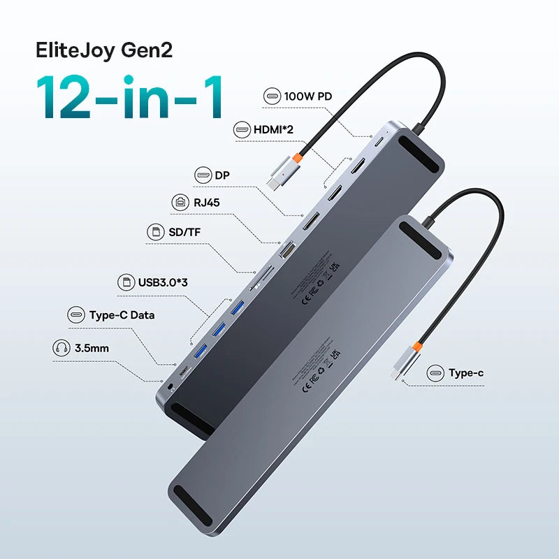 Baseus EliteJoy Gen2 USB C Hub - 4K 60Hz Dual HDMI Pro 12-in-1