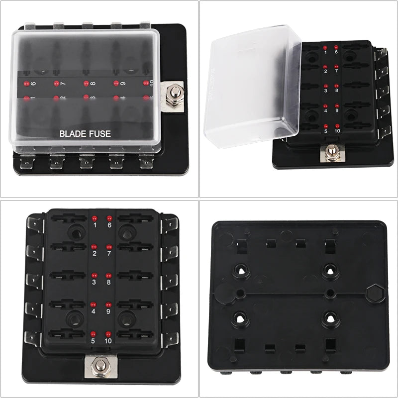 Universal 12V Car Boat Fuse Box Holder With 10 Ways Blade Fuse Holder Block &amp; Warning Indicator for Car Marine Boat