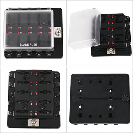Universal 12V Car Boat Fuse Box Holder With 10 Ways Blade Fuse Holder Block &amp; Warning Indicator for Car Marine Boat