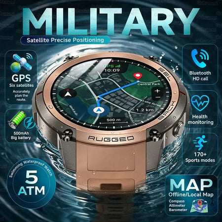 2026 Military Satellite Offline Map GPS Smart Watch Men 1.43''AMOLED Bluetooth Call Compass 5ATM Waterproof 170+Sport Smartwatch by InterCyprus Trading Ltd
