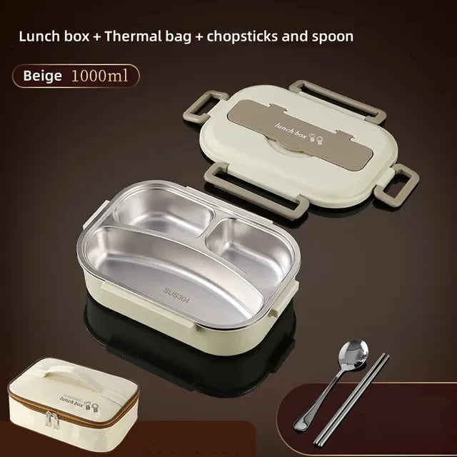 304 Stainless Steel Insulated Lunch Box &ndash; Microwave Safe 1000ml Beige