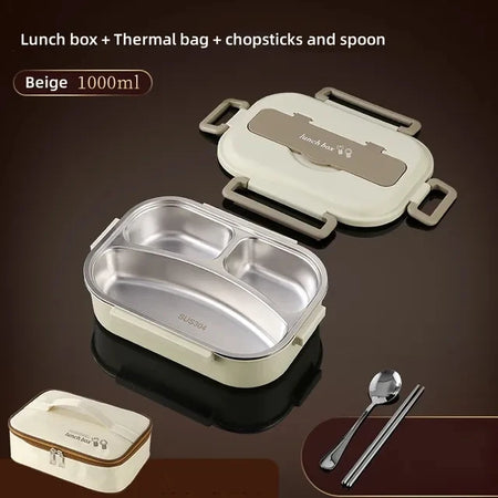 304 Stainless Steel Insulated Lunch Box &ndash; Microwave Safe 1000ml Beige