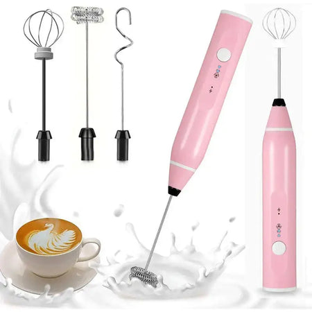 Mini USB Rechargeable Milk Frother Whisk Cappuccino 3 in 1 Pink