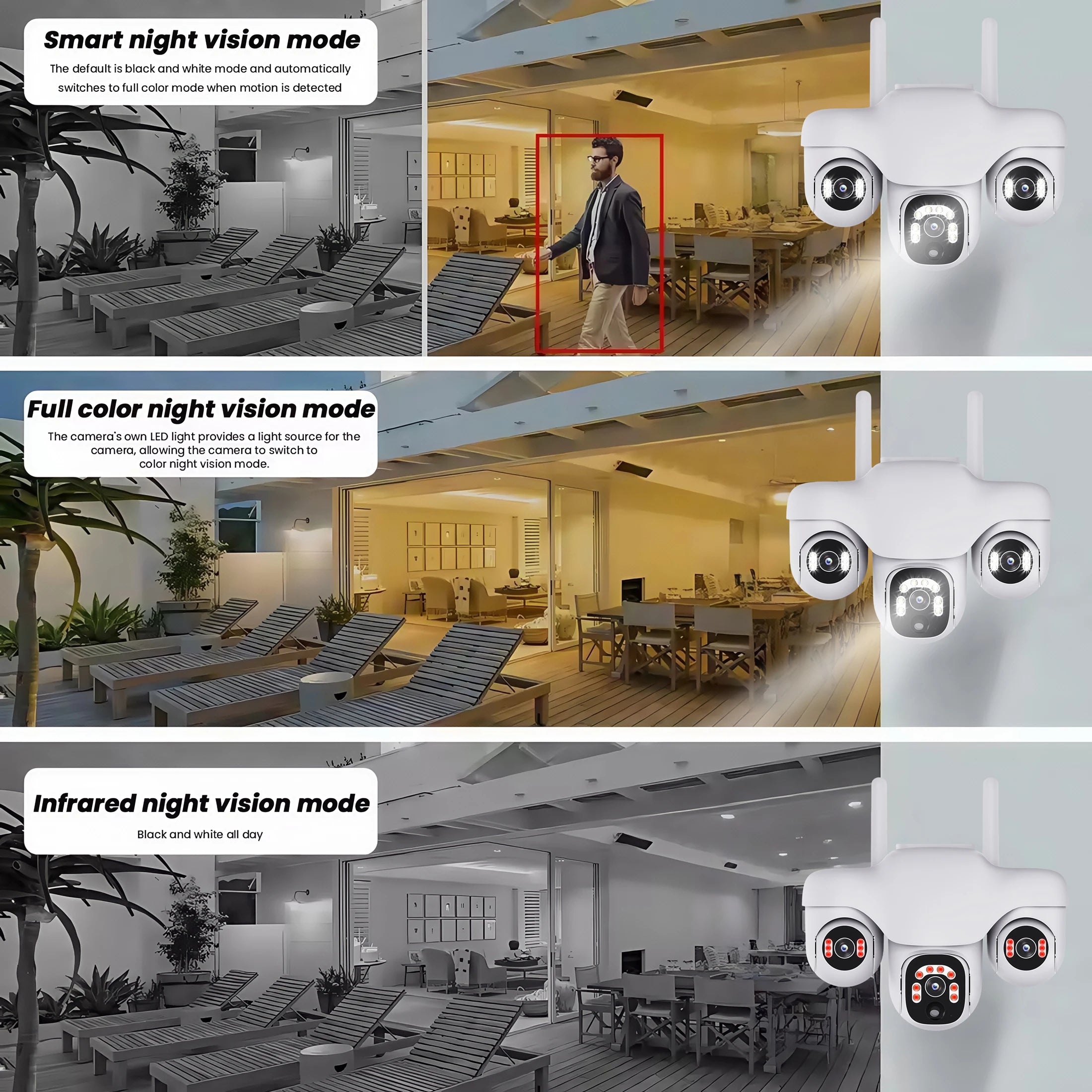 V380 Pro 15MP 4G Solar Camera Triple Lens Triple PTZ Camera Two-Way Audio Outdoor Built-in Battery Security CCTV HD IP Camera