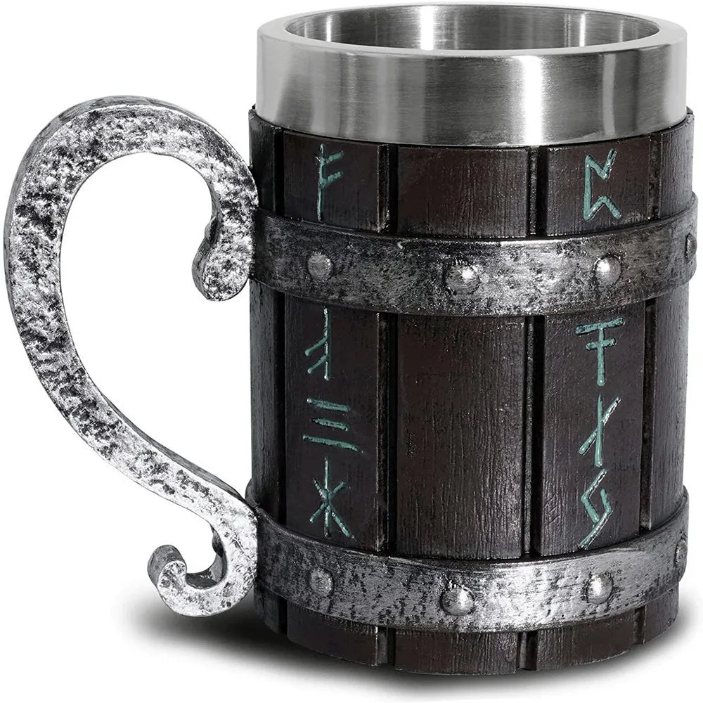 Barrel Style Wood Beer Mug - Insulated Stainless Steel