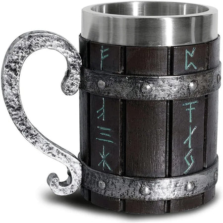 Barrel Style Wood Beer Mug - Insulated Stainless Steel