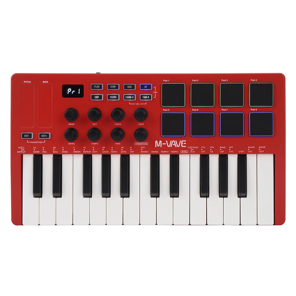 M-VAVE SMK-25 USB MIDI Keyboard Controller - Bluetooth SMK-25  Red