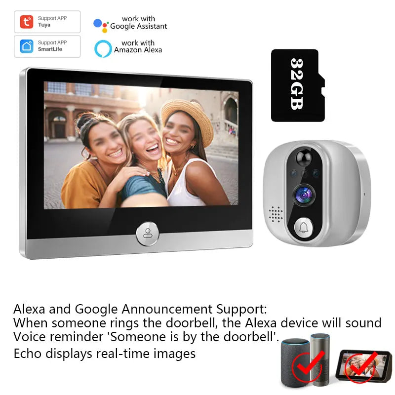 Tuya Smart Video Doorbell Camera &ndash; 4.3-Inch Display alexa doorbell 32G