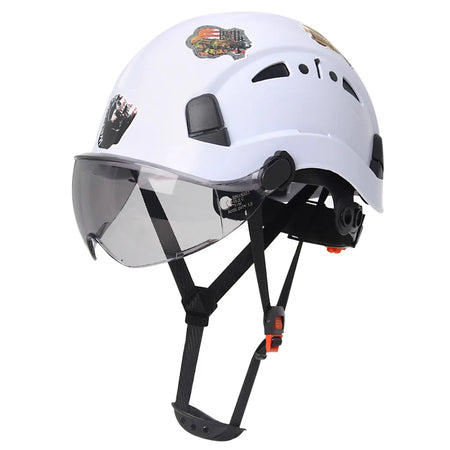 CE Safety Helmet With Goggles &ndash; Includes 50 Pcs Stickers White Dark Lenses